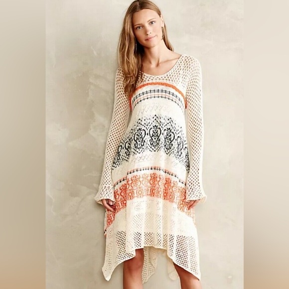 Anthropologie Dresses & Skirts - Anthropologie Cream and Orange Long Sleeve Dress